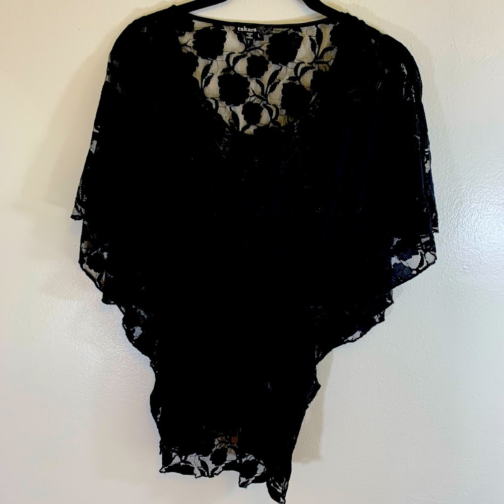 Black lace coverup with butterfly sleeves